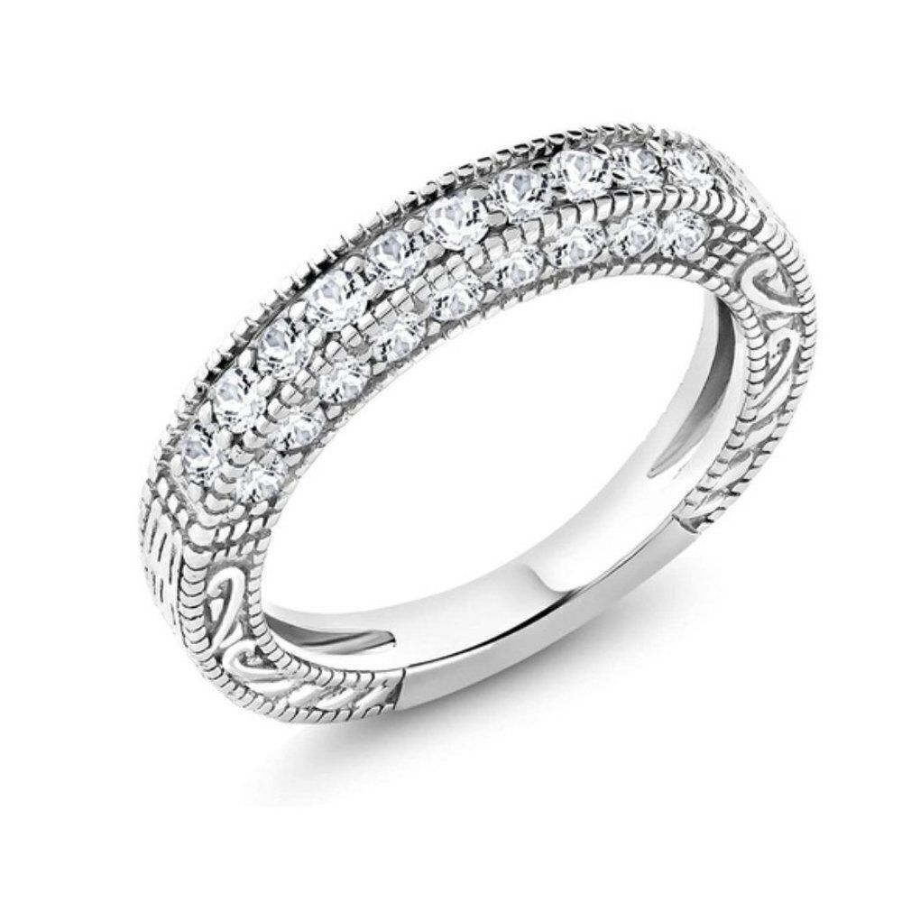 .925 Sterling Silver and White Sapphire Band Ring